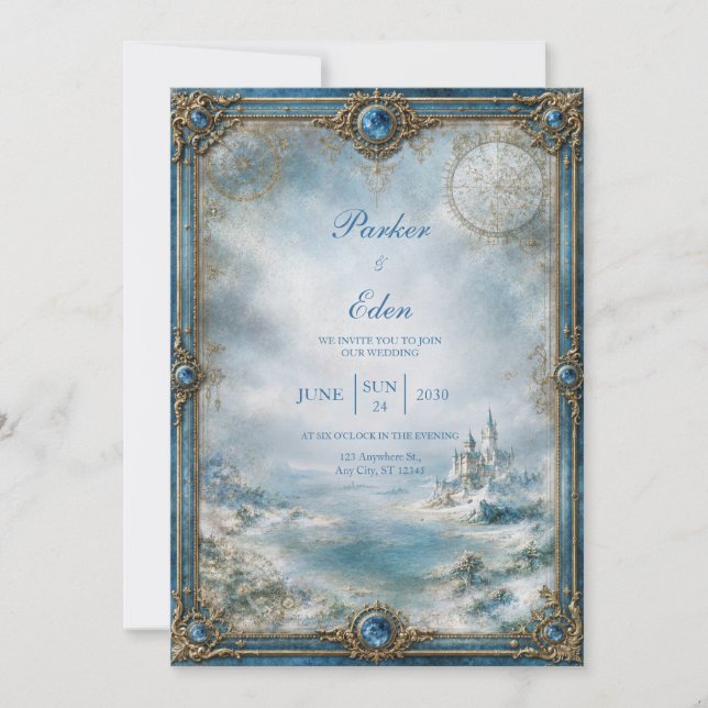 Invitación Boda del Castillo Azul Helado (Anverso)