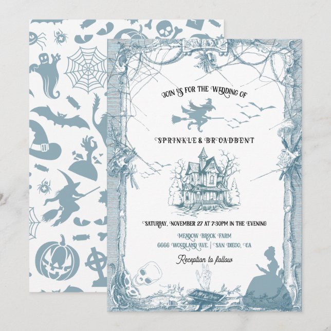 Invitación Boda del castillo de Halloween Toile (Anverso / Reverso)