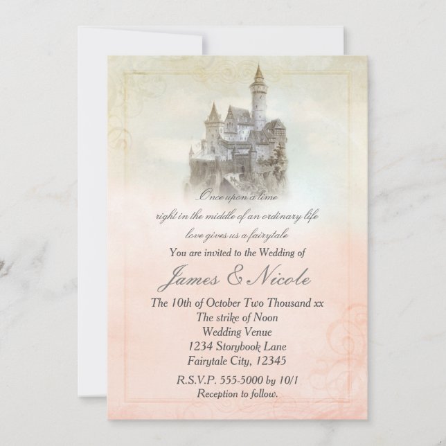 Invitación Boda del Castillo del Libro de Cuentos de Hadas Ro (Anverso)