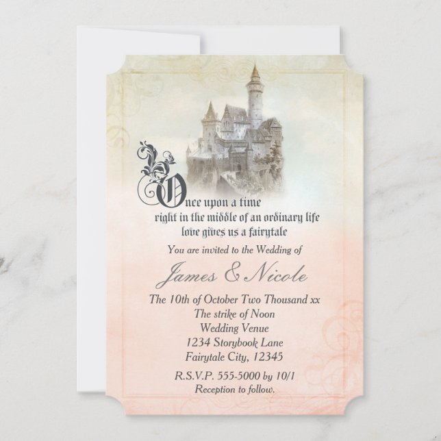 Invitación Boda del castillo del libro de cuentos de hadas ro (Anverso)