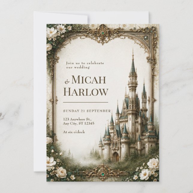 Invitación Boda del Castillo Floral de Marfil (Anverso)