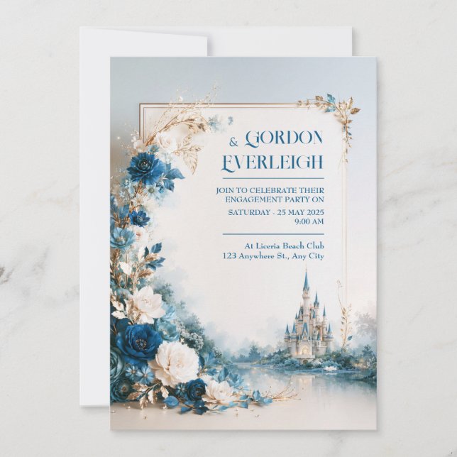 Invitación Boda del Castillo Floral Zafiro (Anverso)