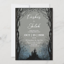 Invitación Boda del Castillo Negro Gótico en el Bosque Espelu