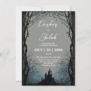 Invitación Boda del Castillo Negro Gótico en el Bosque Espelu