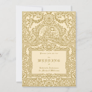 Invitación Boda del Castillo Real Vintage Dorado Medieval