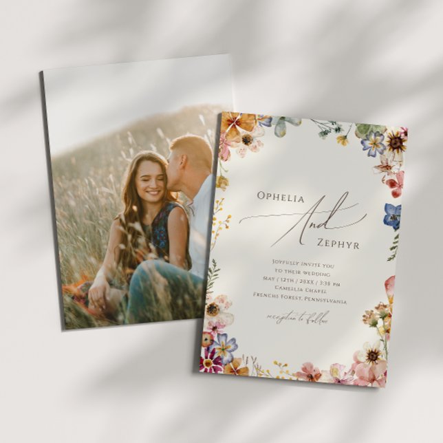Invitación Boda del Casual de la foto del Boho Wildflower Bei (Subido por el creador)