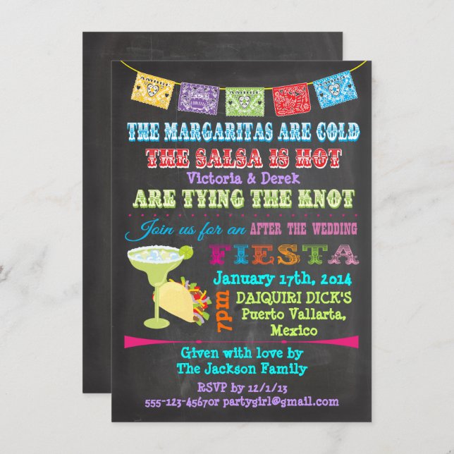 Invitación Boda del Chalkboard Mexican Fiesta Post (Anverso / Reverso)