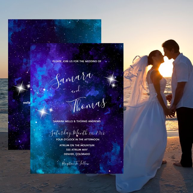 Invitación Boda del cielo azul de la luz de las estrellas (Subido por el creador)