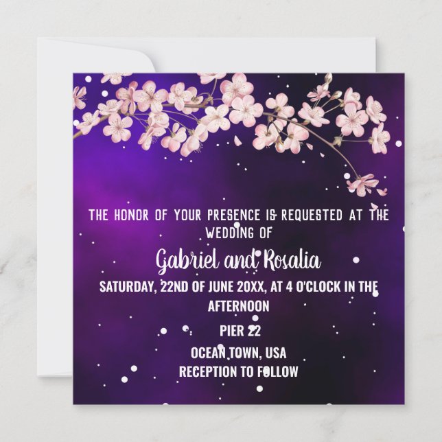Invitación Boda del cielo estrellado moderno y la flor de cer (Anverso)