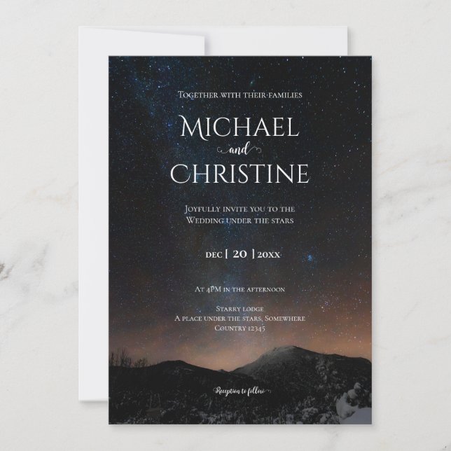 Invitación Boda del cielo nocturno bajo las estrellas (Anverso)