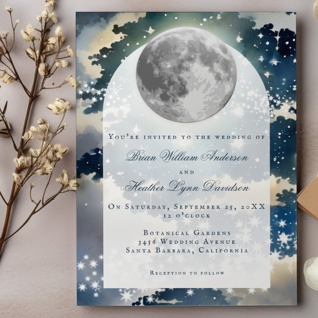 Invitación Boda del cielo nocturno lunar (Lunar Night Sky Wedding Invitation)
