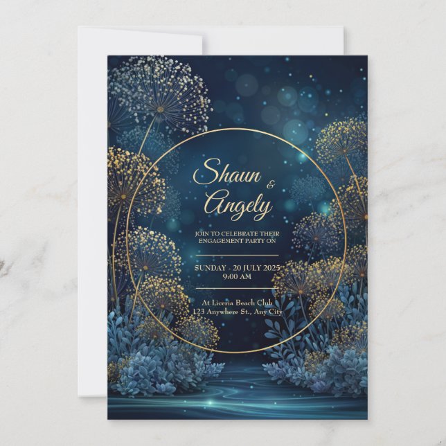 Invitación Boda del Círculo del Bosque de Oro Celestial (Anverso)
