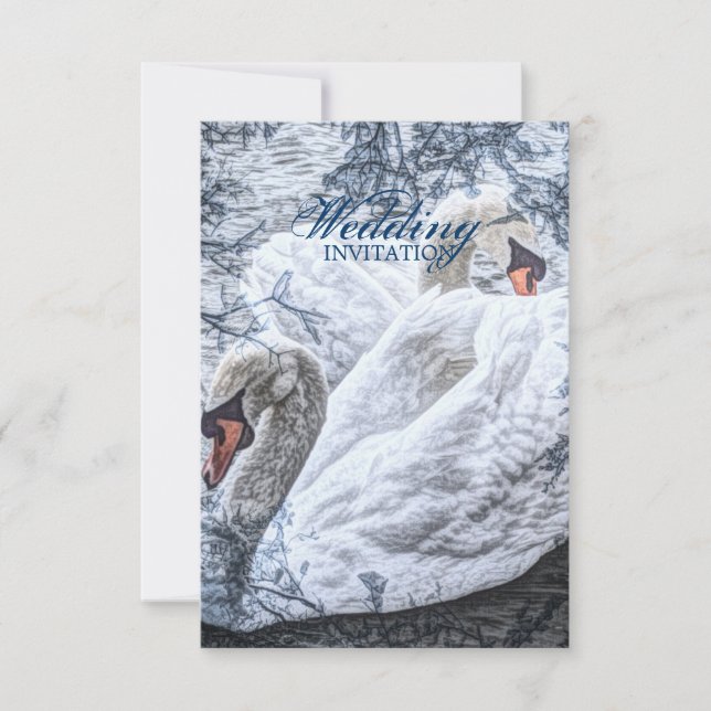 Invitación boda del cisne blanco de lago de invierno romántic (Anverso)