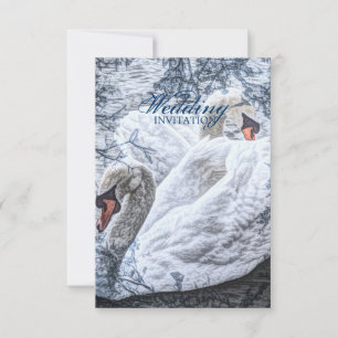 Invitación boda del cisne blanco de lago de invierno romántic