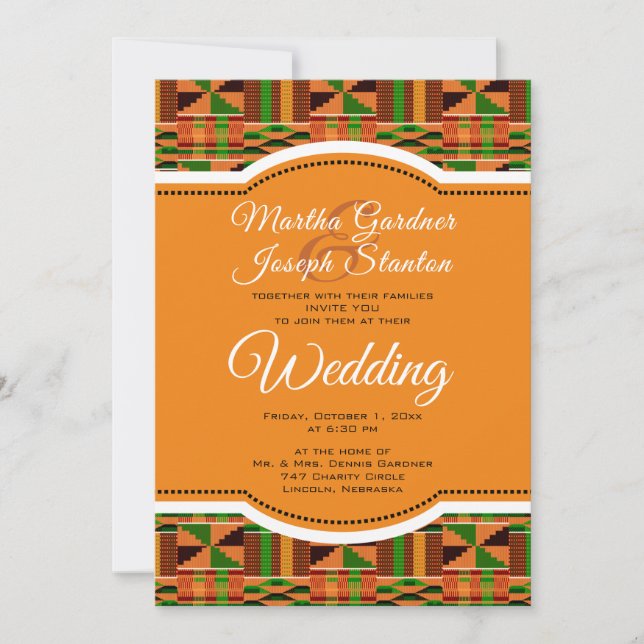 Invitación Boda del Clásico Naranja Africano Kente Cloth (Anverso)