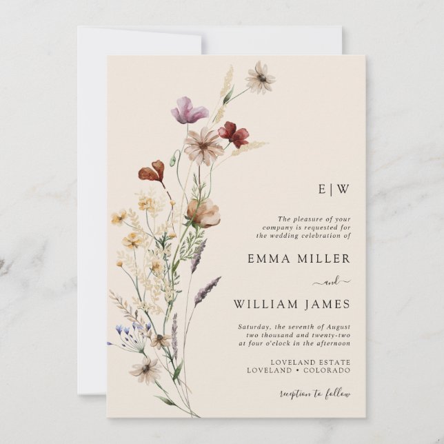 Invitación Boda del código QR de Boho Floral (Anverso)