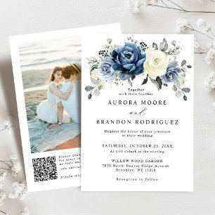 Invitación Boda del código QR de marfil de marfil de la marin