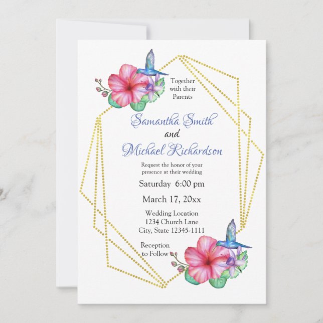 Invitación Boda del colibrí de las flores tropicales (Anverso)