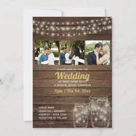 Invitación Boda del COLLAGE DE FOTOS Rustic Mason Jar Lights