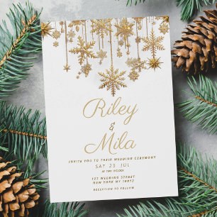 Invitación Boda del copo de nieve de oro blanco Winderland