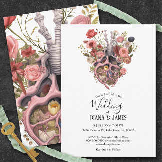 Invitación Boda del corazón anatómico de Boho vintage gótico