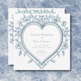 Invitación Boda del Corazón Azul de la elegante Chinoiserie d