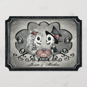 Invitación Boda del Corazón Blanco Negro Gris