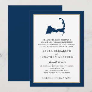 Invitación Boda del corazón de oro de la Marina Blue Dennis C