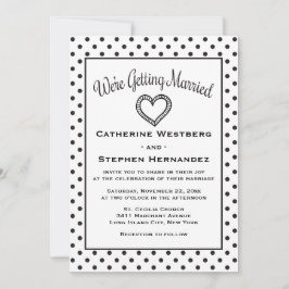 Invitación Boda Del Corazón De Polka Blanco Y Negro