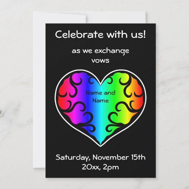 Invitación Boda del corazón del arco iris (Anverso)