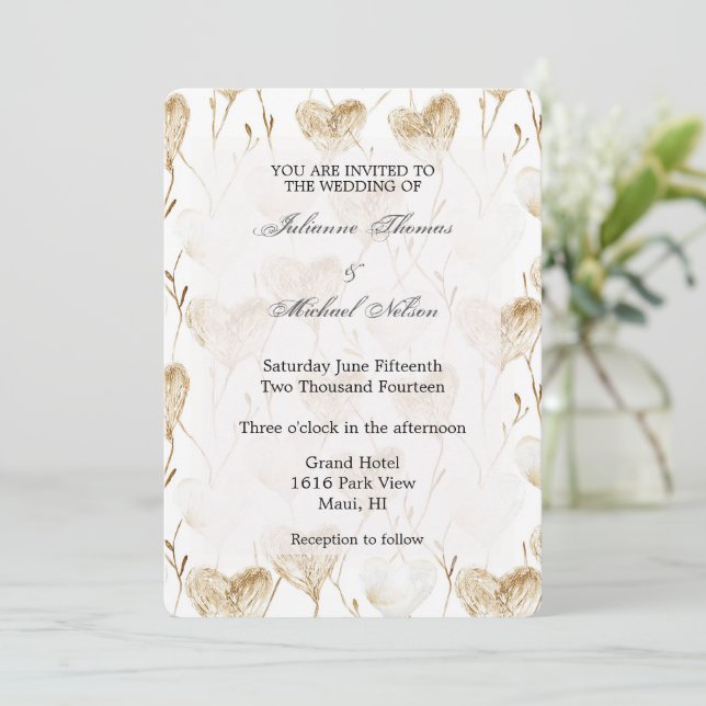 Invitación Boda del corazón del Boho de Cream Brown (Anverso de pie)