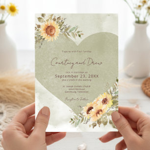 Invitación Boda del corazón del Boho de los girasoles blandos