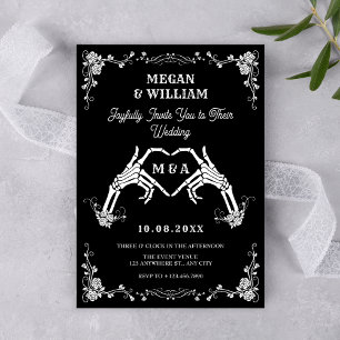 Invitación Boda del corazón del cráneo gótico