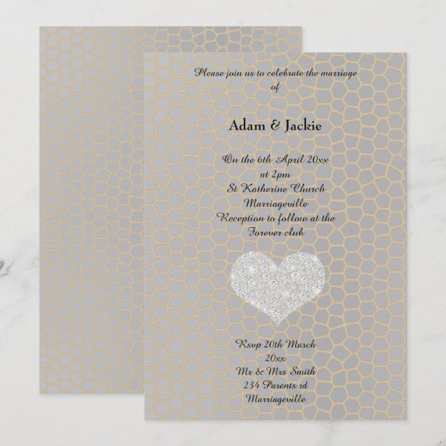 Invitación Boda del corazón del diamante impreso del Leopardo (Anverso / Reverso)