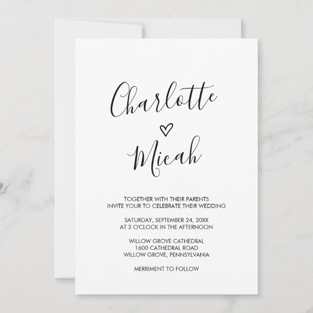 Invitación Boda del corazón dibujado a mano (Anverso)