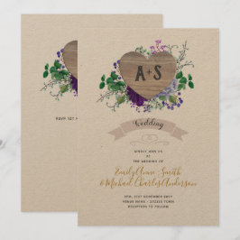 Invitación Boda del Corazón Eterno Nave Floral Azul Púrpura