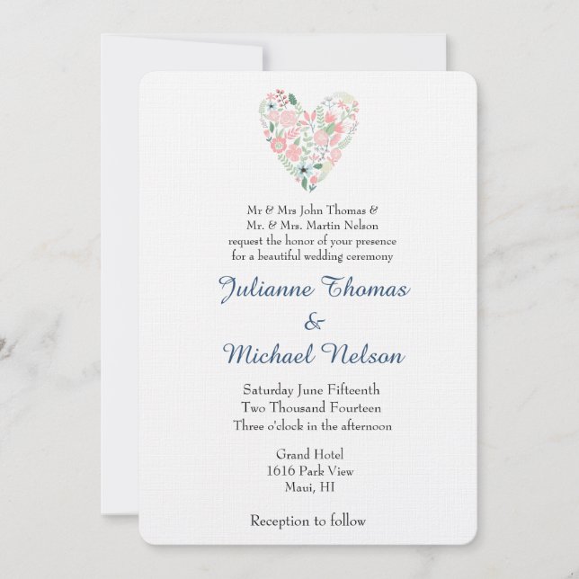 Invitación Boda del corazón floral (Anverso)