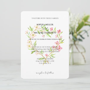 Invitación Boda del corazón floral de Dogwood blanco rosado