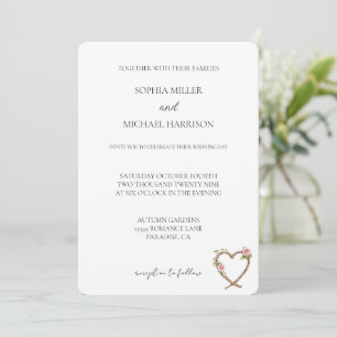 Invitación Boda del corazón occidental floral de las rosas ro
