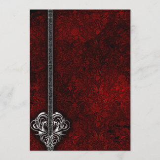Invitación boda del corazón plateado del Damasco rojo del gót