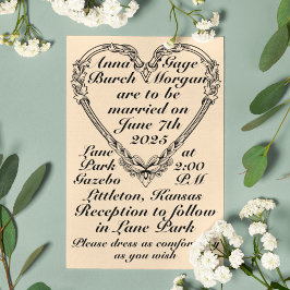 Invitación Boda del corazón victoriano de tono sepia
