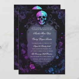 Invitación Boda del cráneo floral gótico boho morado oscuro