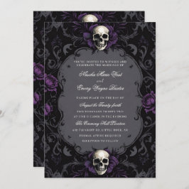 Invitación Boda del cráneo floral gótico boho morado oscuro