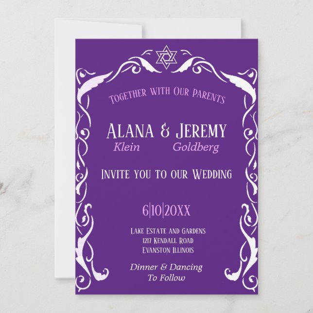 Invitación Boda del cuadro de judía Swirl (Anverso)