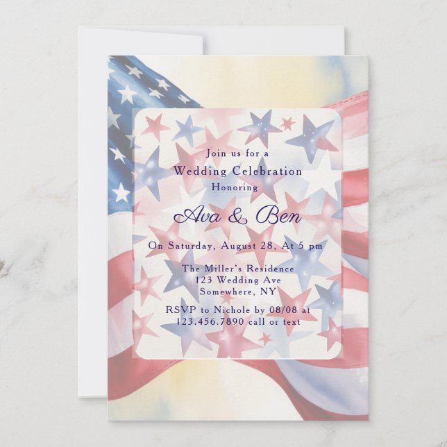 Invitación Boda del Cuatro de Julio con Acuarela (Anverso)