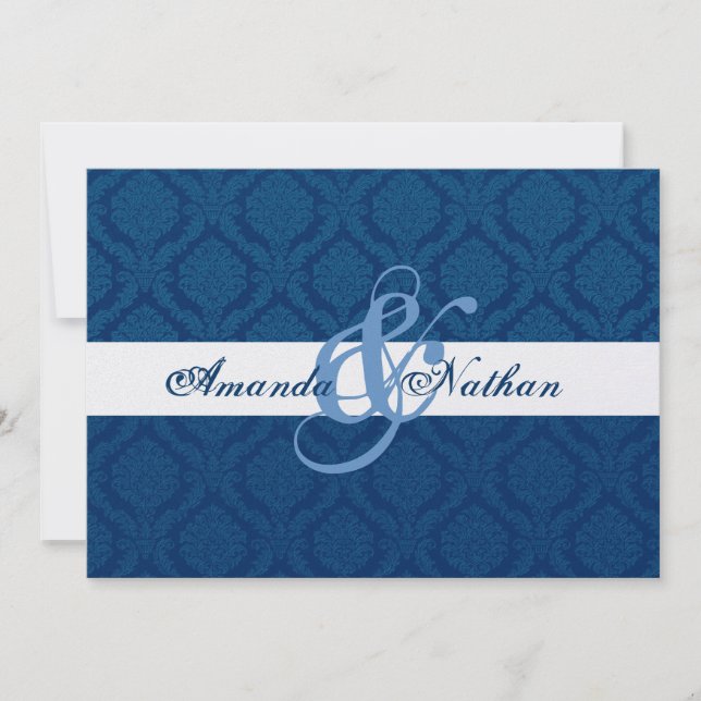 Invitación Boda del damasco del diamante de los azules (Anverso)
