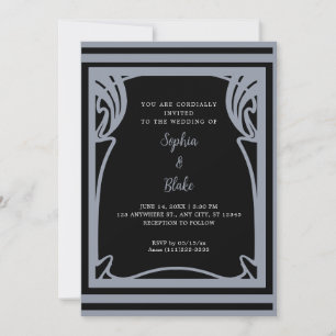 Invitación Boda del Deco de Arte Asombroso Negro y Plata