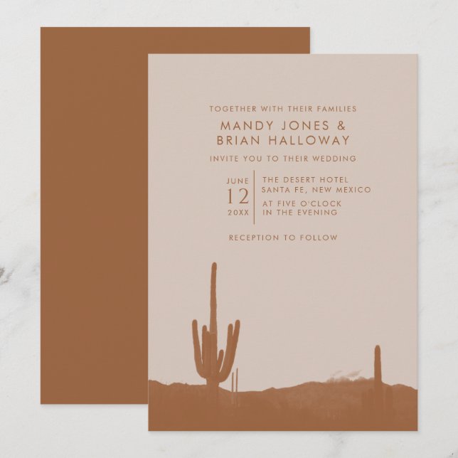 Invitación Boda del Desierto de Boho Terracotta Cactus (Anverso / Reverso)