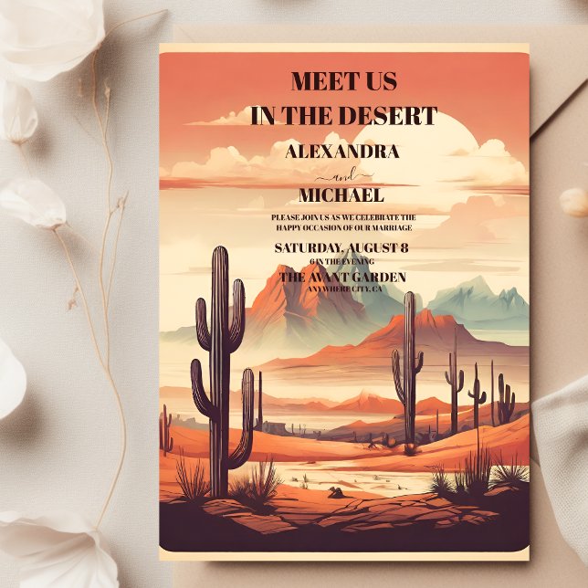 Invitación Boda del Desierto de Cactus Retro Mexicano (Subido por el creador)