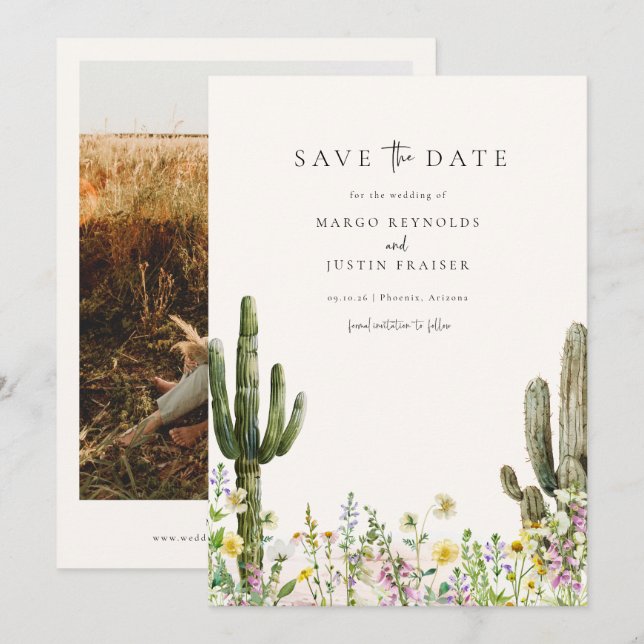 Invitación Boda del Desierto de Flor Silvestre Foto Guardar f (Anverso / Reverso)